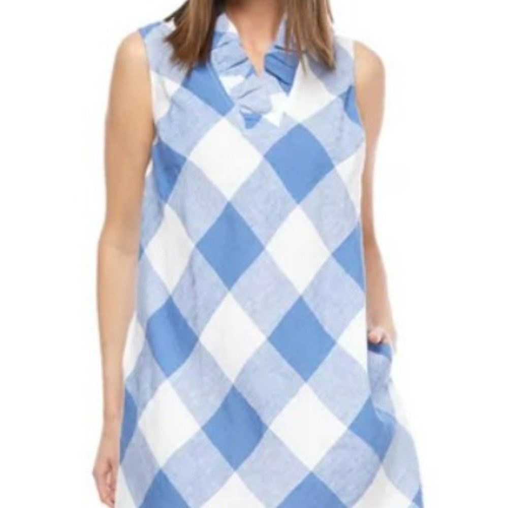 crown & ivy Blue and White Gingham Sleeveless Shift Dress